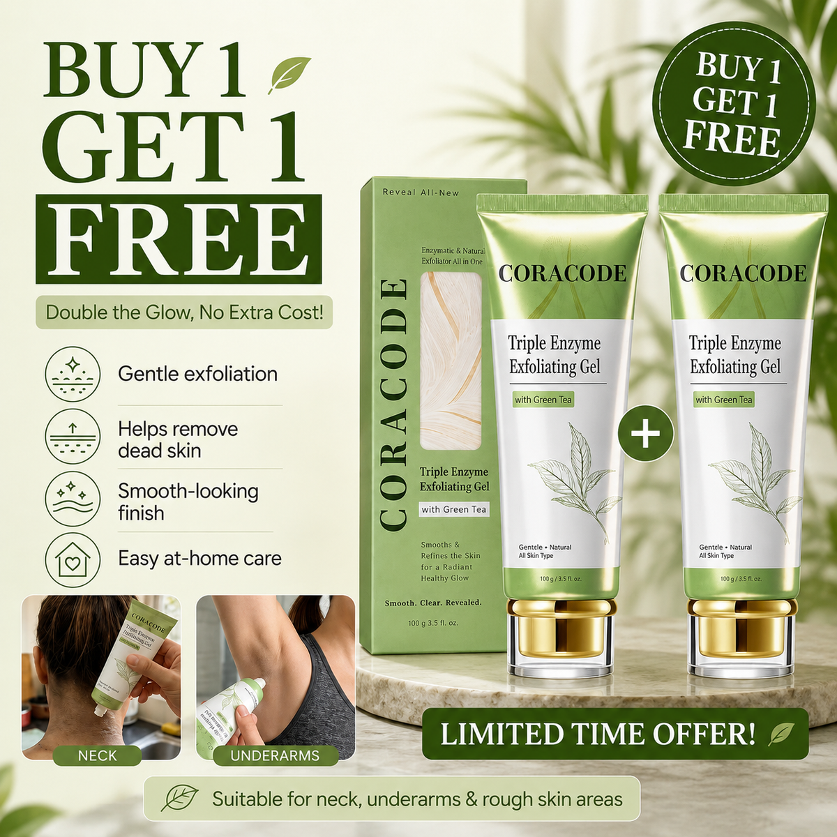 Coracode Triple Enzyme Exfoliating Gel Green Tea