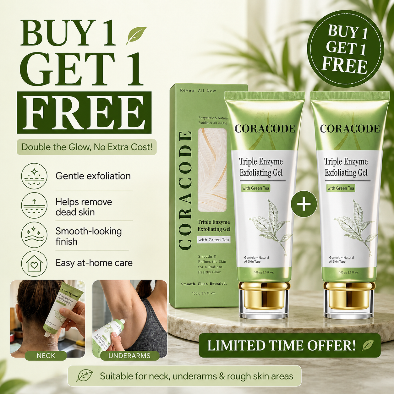 Coracode Triple Enzyme Exfoliating Gel Green Tea